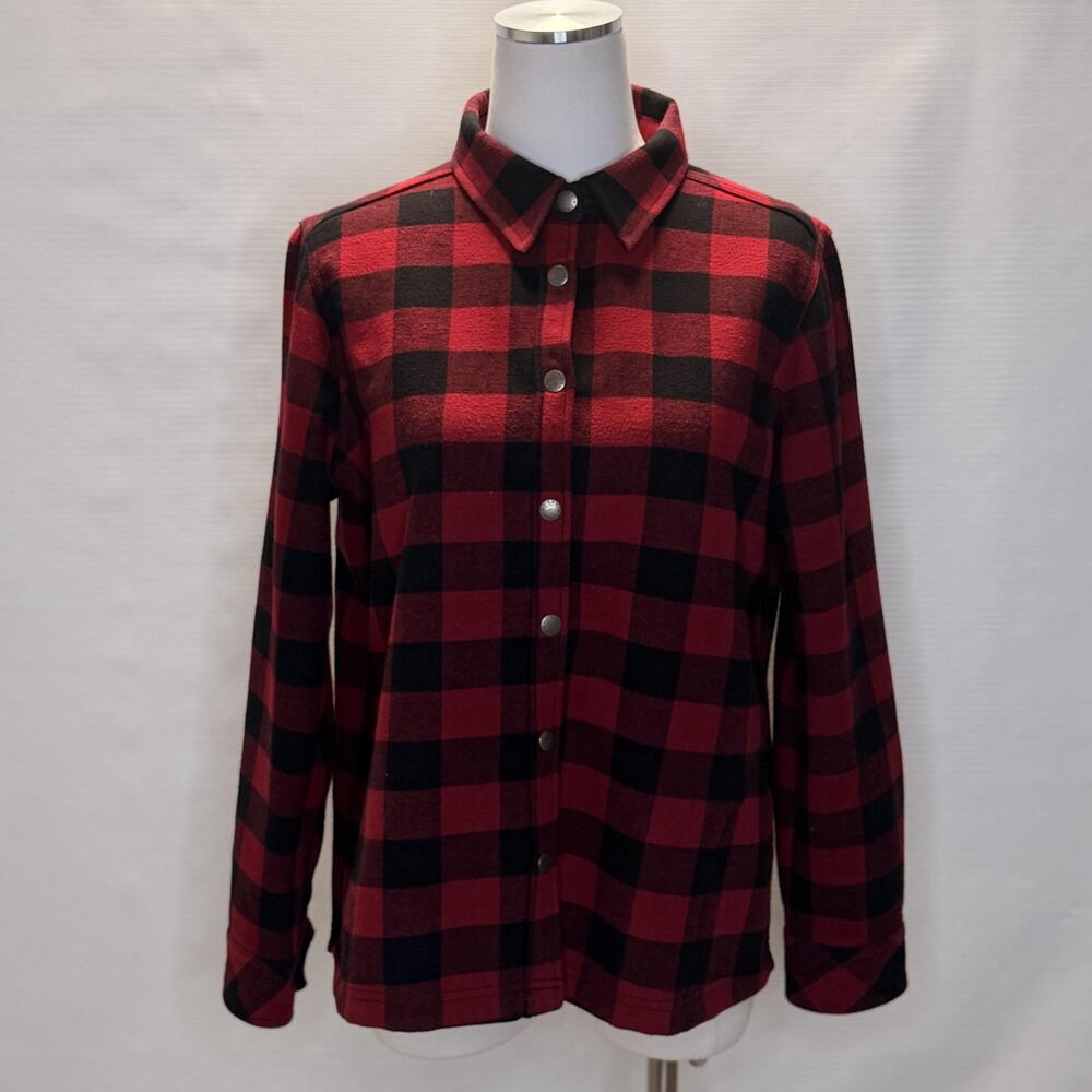 Orvis Jacket Womens Large Red Black Buffalo Plaid Snap Front Lined Flannel
